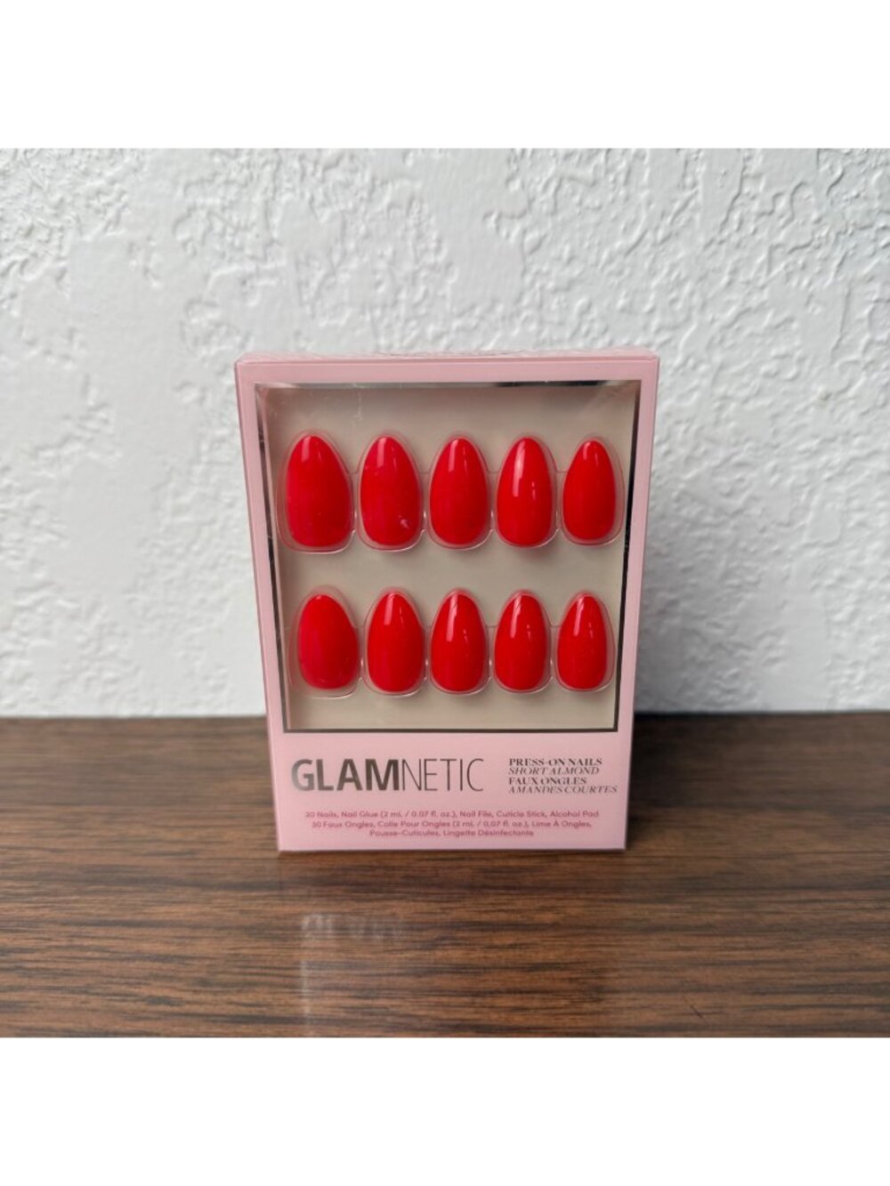 Glamnetic Press On Nails Short Almond Shaped Fiery Red NEW Glue Kit Set Vegan
